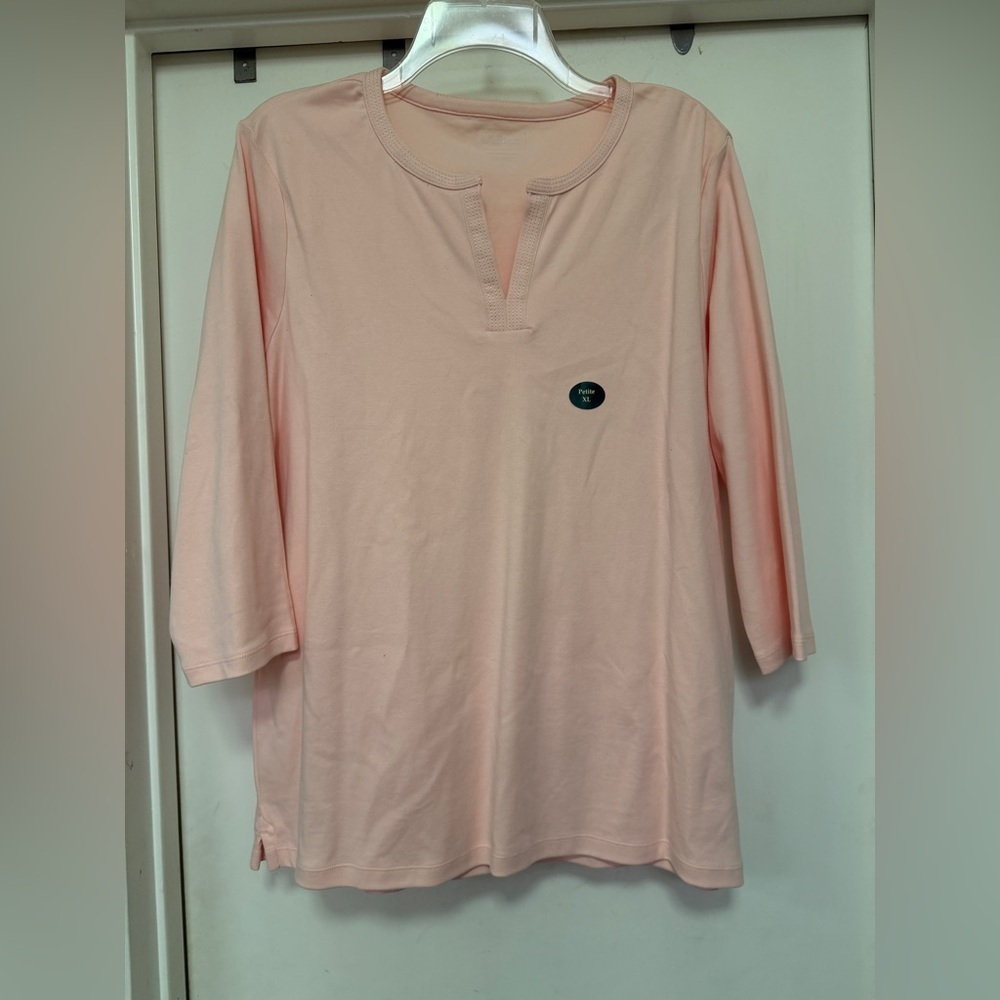 L.L.Bean Tee, Three-Quarter-Sleeve Splitneck Tunic - woodrose - size petite XL